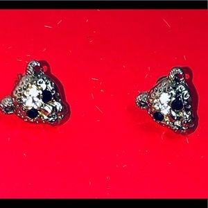 Sterling Silver Tiger Earrings w/Black Jeweled Eye